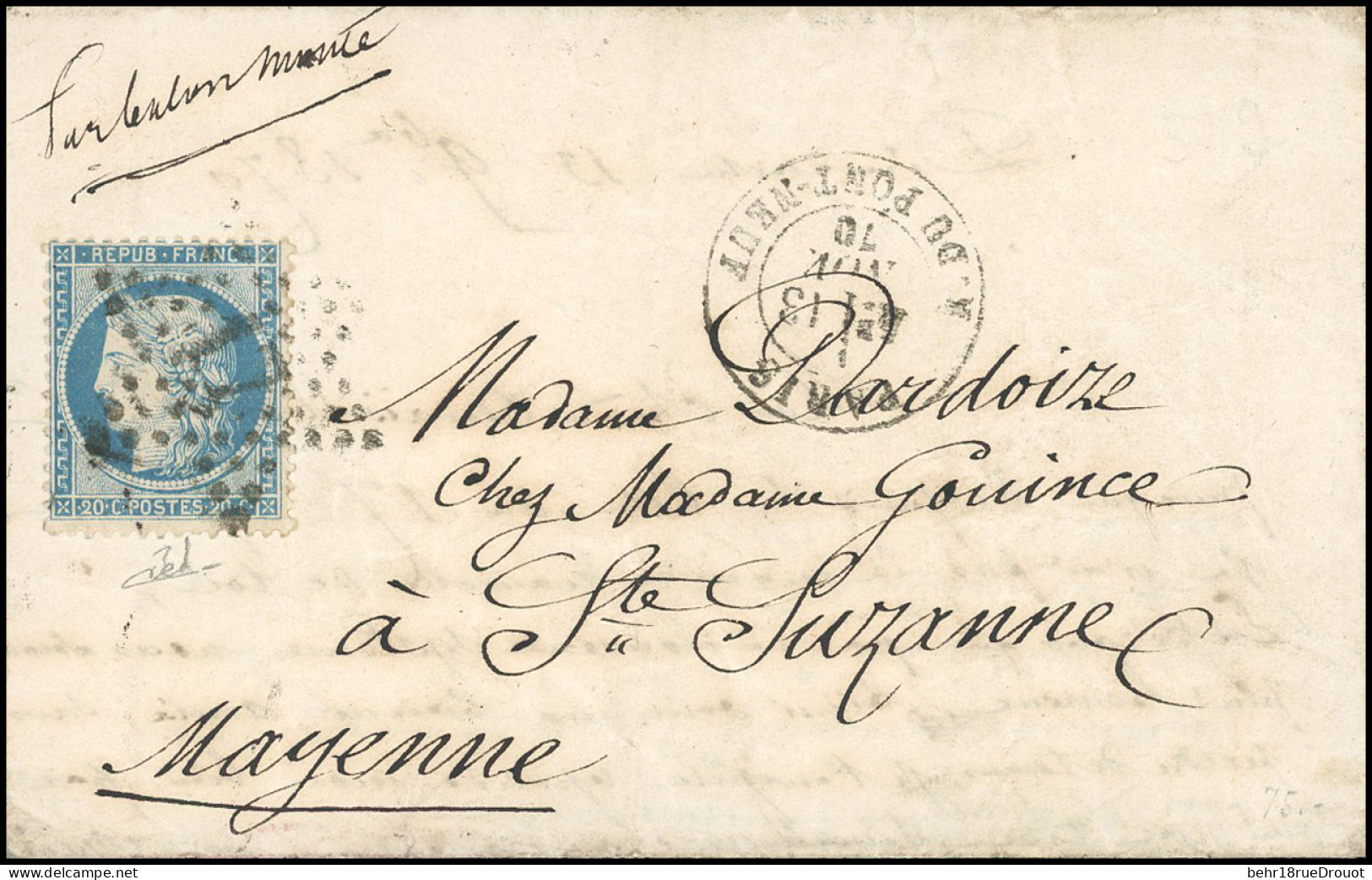 Obl. 29 -- LE GENERAL UHRICH. 20c. Lauré Obl. étoile 17 S/lettre Frappée Du CàD De PARIS - R. DU PONT-NEUF Du 13 Novembr - War 1870