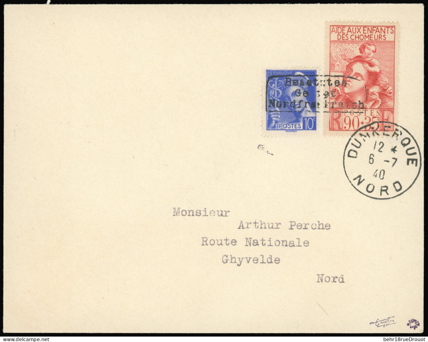 Obl. 407+ 428 -- 2 Valeurs Obl. Cachet DUNKERQUE S/lettre Frappée Du CàD De DUNKERQUE Du 6 Juillet 1940 à Destination De - Guerre (timbres De)