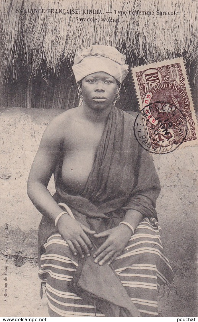 GU Nw- GUINEE FRANCAISE -  KINDIA - TYPE DE  FEMME SARACOLET - OBLITERATION 1908 - Guinée Française