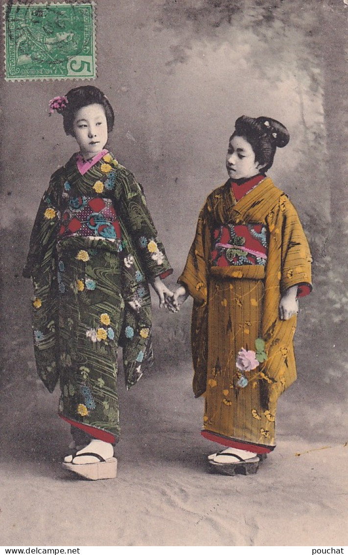 GU Nw- JEUNES FILLES EN TENUES TRADITIONNELLES  JAPON - OBLITERATION NUI DEO , TONKIN ( VIETNAM ) 1907 - Asie