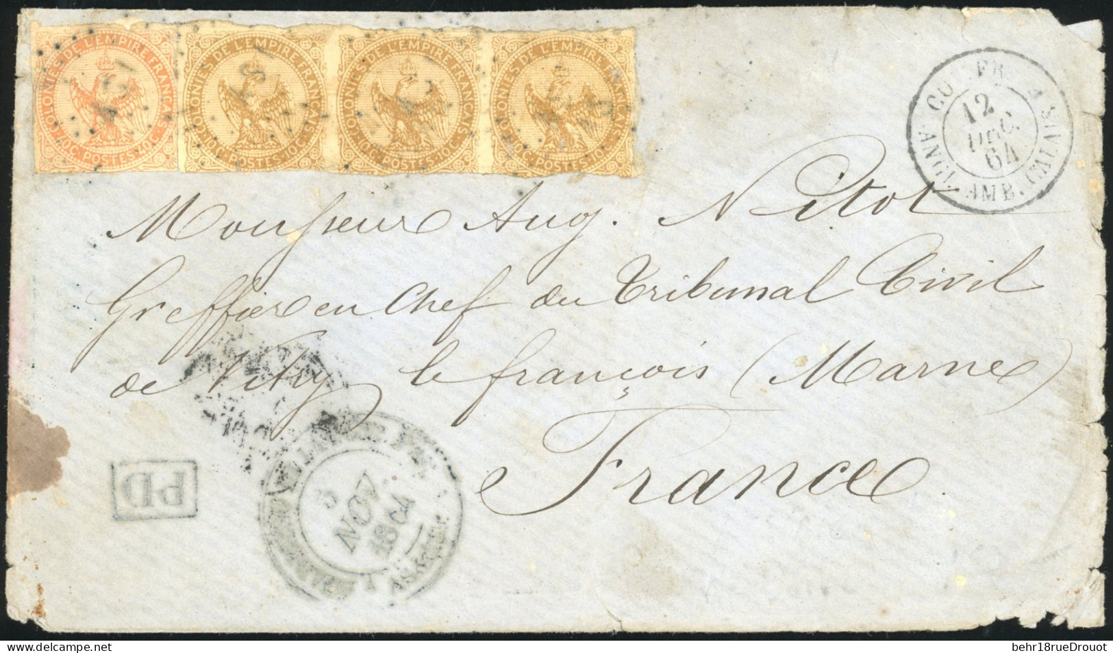 Obl. 3 + 5 -- Bande De 3 Du 10c. Bistre-jaune + 40c. Vermillon Obl. ''ASI'' S/lettre Frappée Du Cachet ''PD'' Et Du CàD  - Andere & Zonder Classificatie