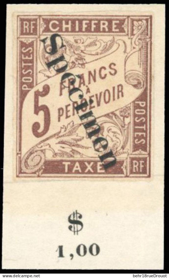 (*) 5/14 -- Timbres-Taxe. Série Complète Surch. ''SPECIMEN'' Collée S/vignette Avec Valeur En Piastres Indochinoises. Fr - Andere & Zonder Classificatie