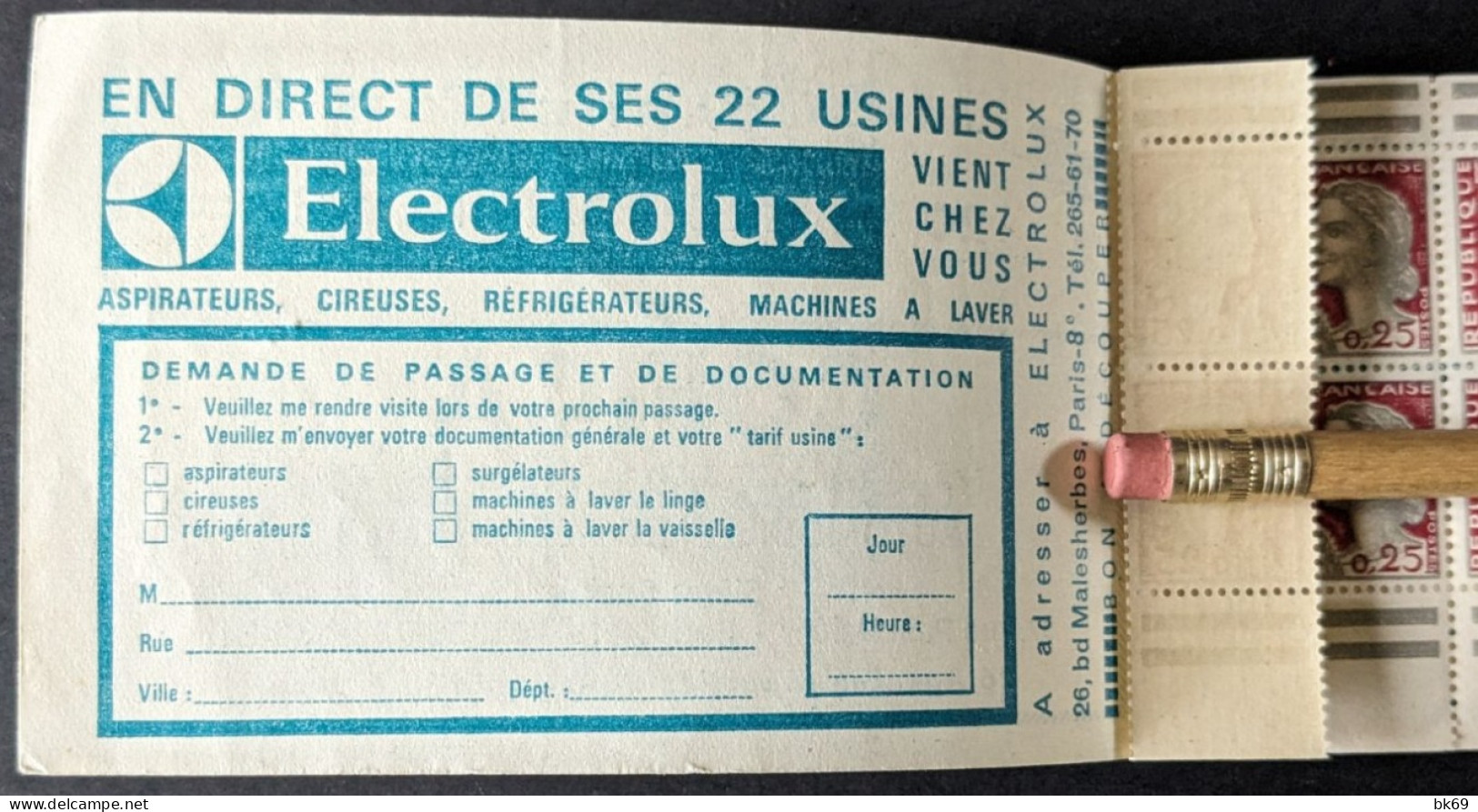 1263** Carnet Daté Marianne Decaris , Cofica, Electrolux, Calberson... - Anciens : 1906-1965