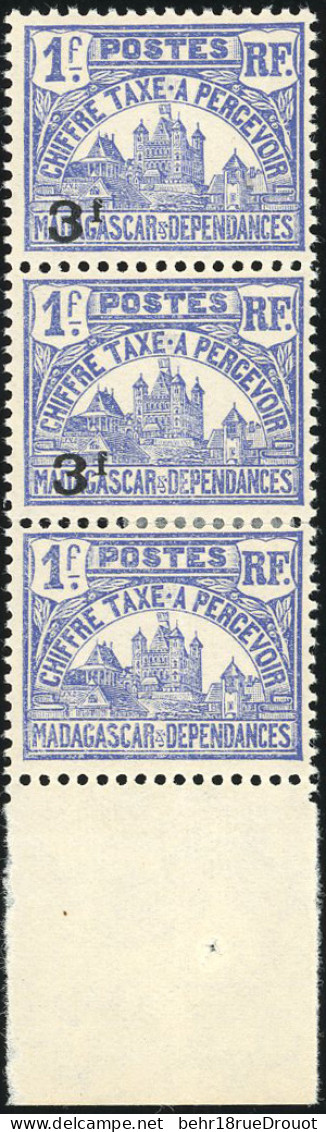 ** 19a -- Timbres-Taxe. 3F. S/1F. Bleu. Sans Surcharge Tenant à Normal Dans Bande De 3. SUP. - Andere & Zonder Classificatie