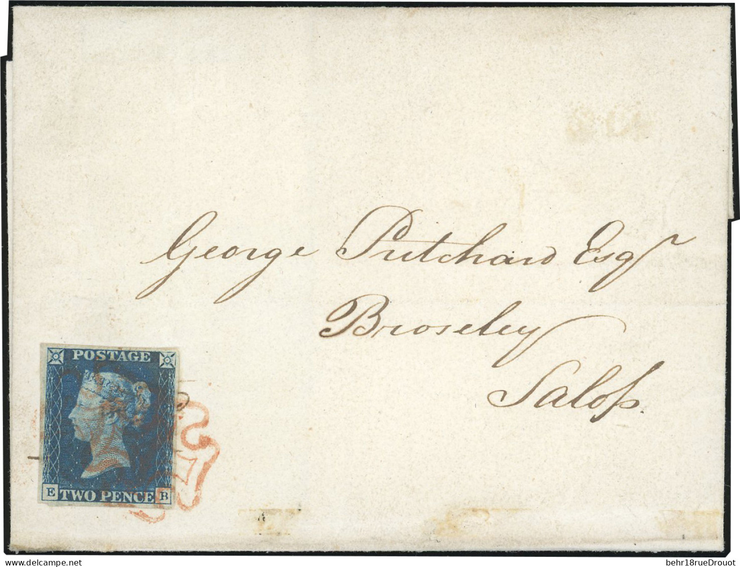 Obl. SG#2 -- 1840. 2d. Blue. Plate 1. A Superb Example With Large Margins All Round. Used On Entire On Monday 8th 1840.  - Other & Unclassified