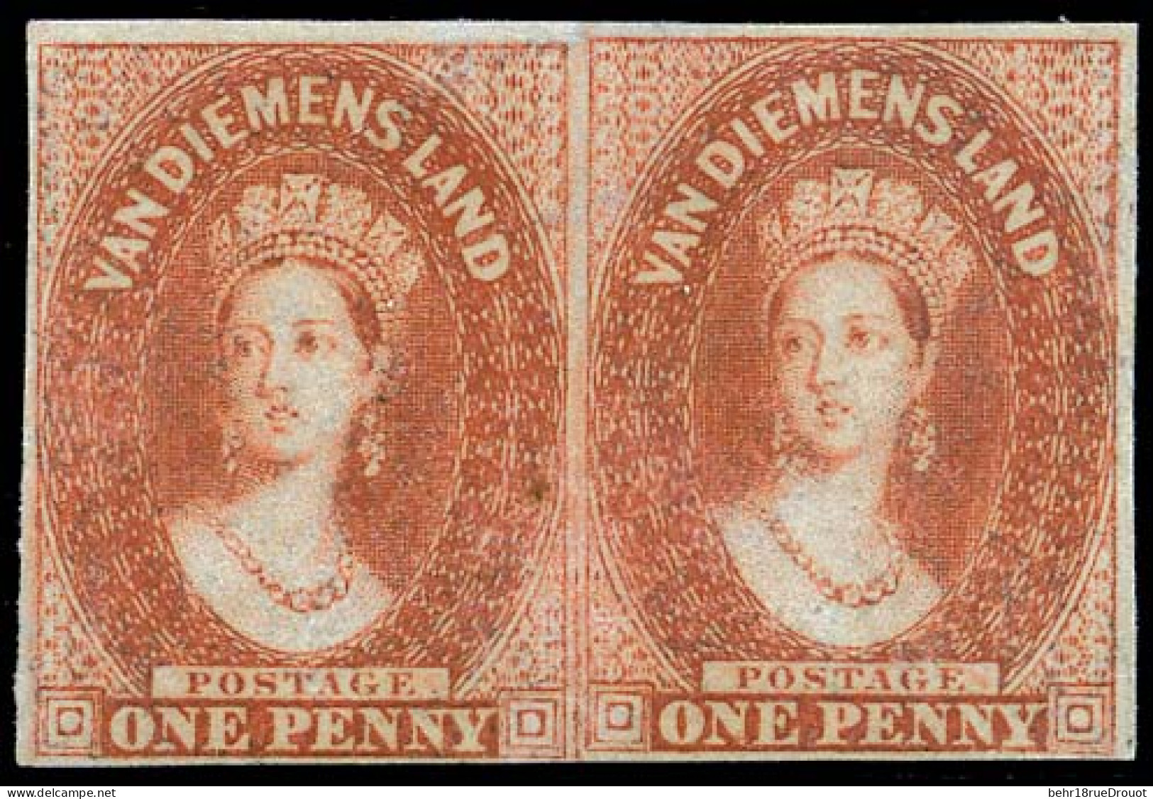 Obl. SG#19 -- 1d. Pale Brick-red. Pair. Light Cancelled. SUP. RR. - Other & Unclassified