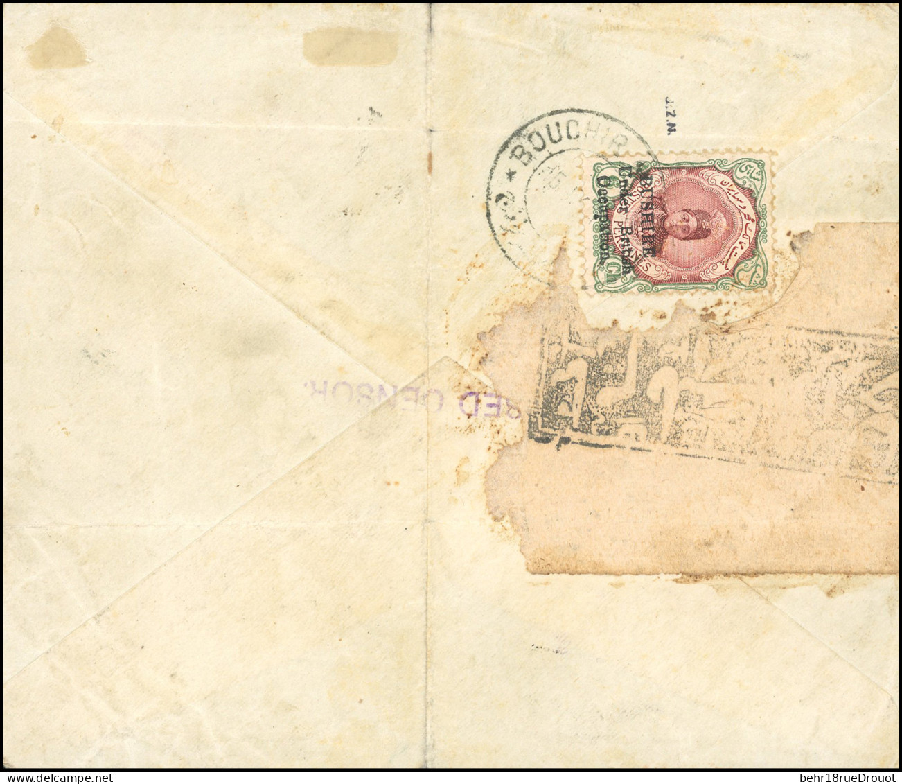Obl. SG#5 -- 6ch. Brown-lake And Green. Used On Cover From TEHERAN 13.--.1915 To BOUCHIR. Censored Letter. SUP. - Iran