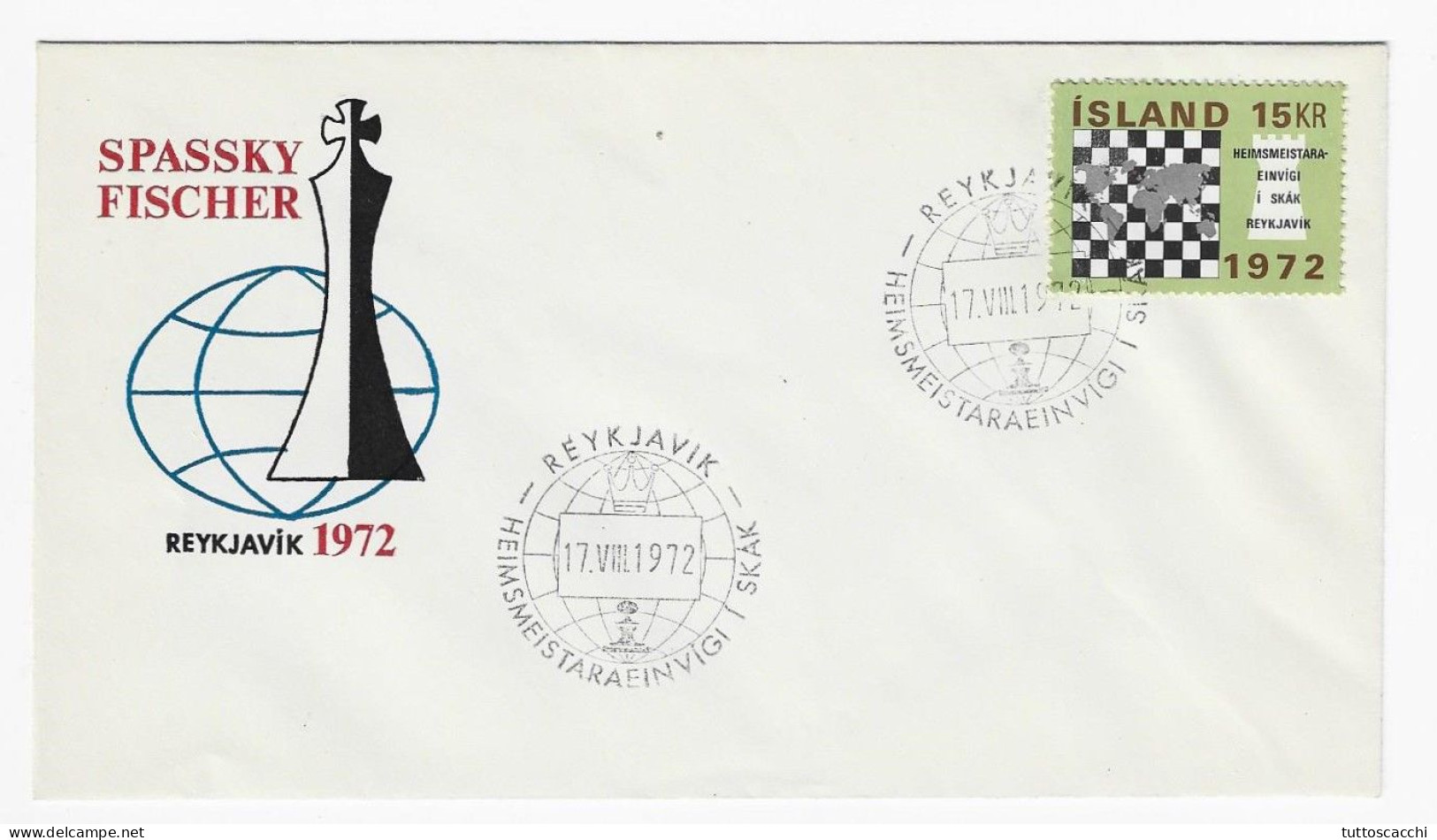 CHESS FDC Iceland 1972 Match Fischer-Spassky - King And Globe - Schach