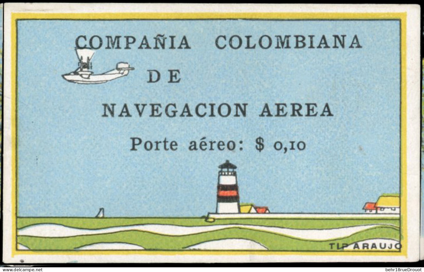 (*) 5 -- Poste Aérienne. 0.10$. Compagnie Colombienne De Navigation Aérienne. Seulement 50 Pièces Connues. Certificat CO - Colombie