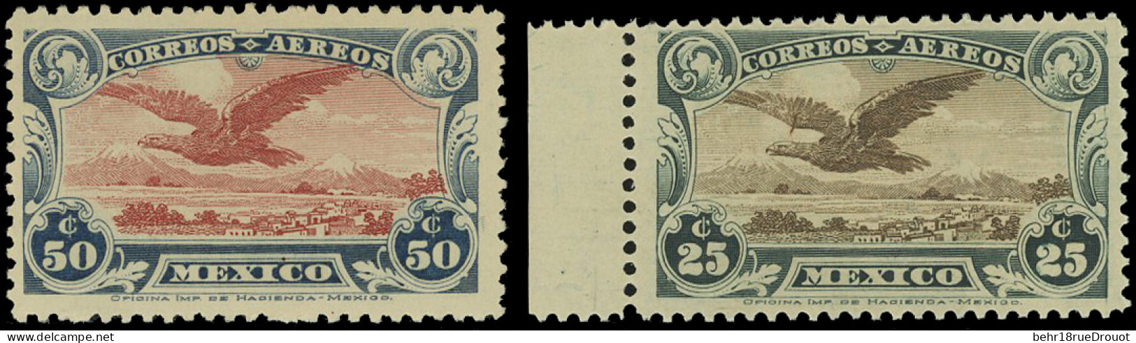 * 1 + 1a -- 50c. Aigle Bleu Foncé Et Carmin + Bleu Et Rouge-brun. SUP. - México