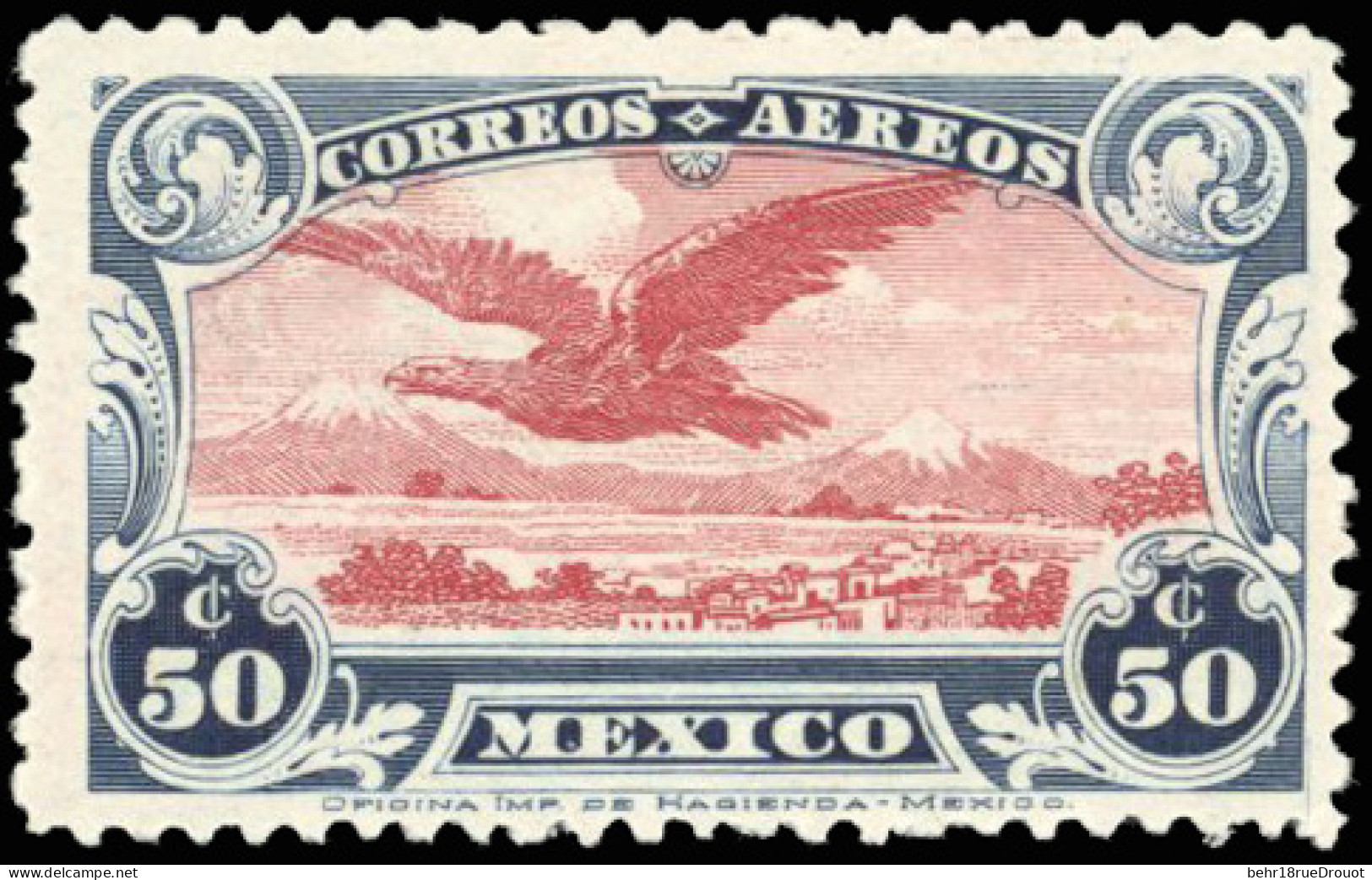 * 1+ 1a -- Poste Aérienne. 50c. Bleu Foncé Et Carmin + 50c. Bleu Et Rouge-brun BdeF. TB. - México