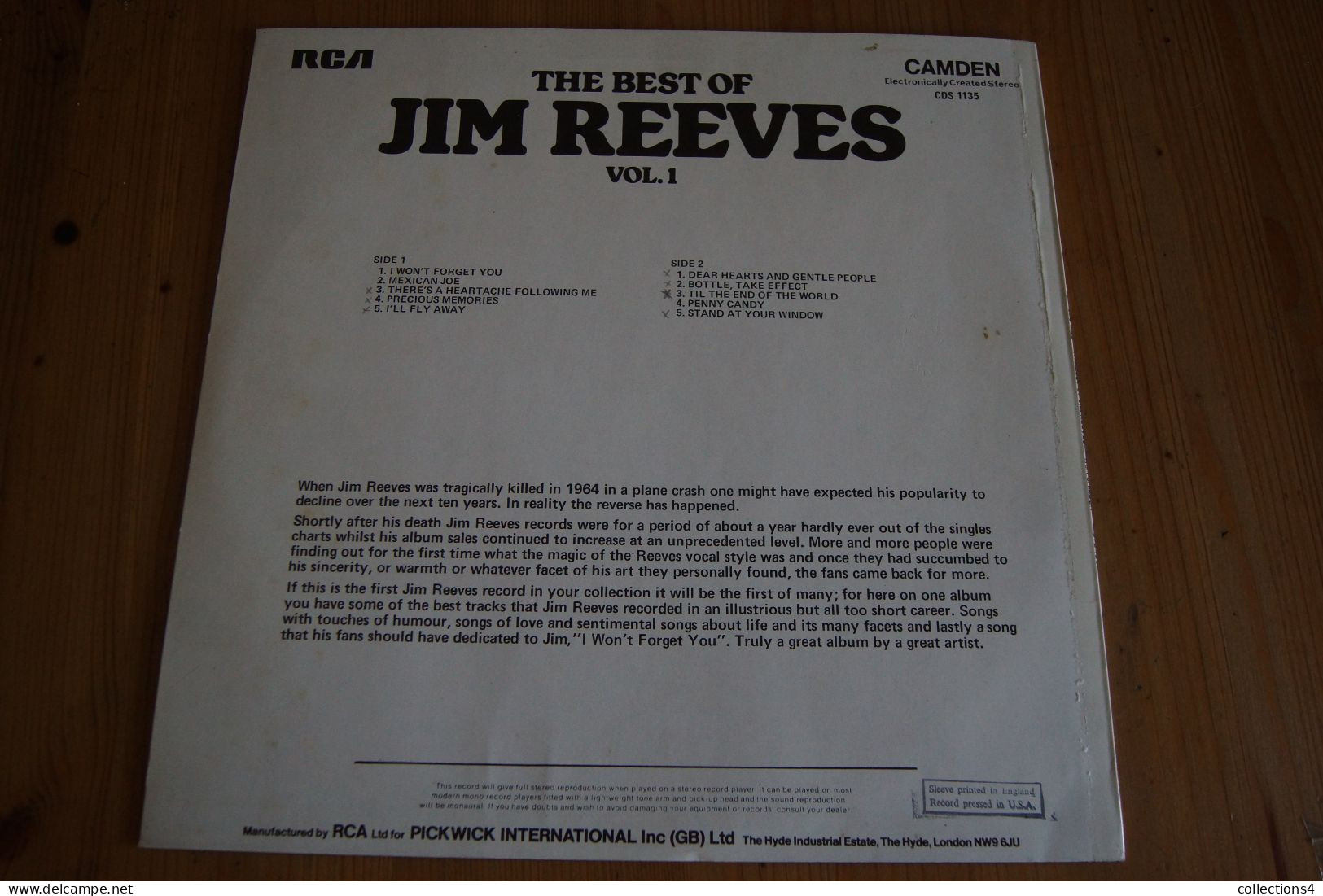 THE BEST OF JIM REEVES VOL 1 LP ANGLAIS COUNTRY 1972 - Country & Folk