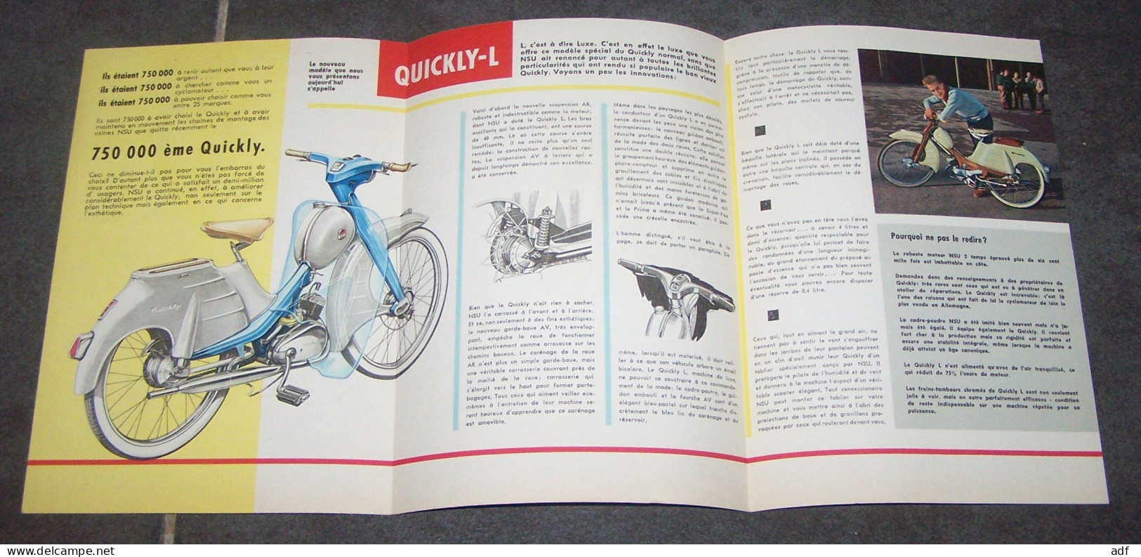 DEPLIANT PUB PUBLICITAIRE CYCLO MOTEUR CYCLOMOTEUR QUICKLY NSU, QUICKLY N, S, L - Moto