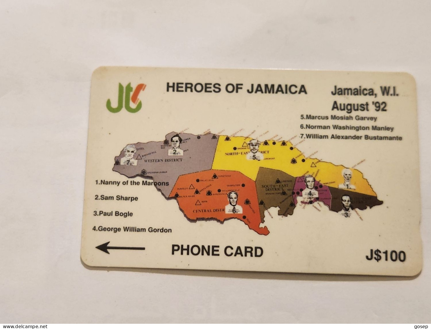 JAMAICA-(9JAMB-JAM-9b)-Hereos Of Jamaica-(3)-(9JAMB001028)-(J$100)-used Card+1card Prepiad - Giamaica