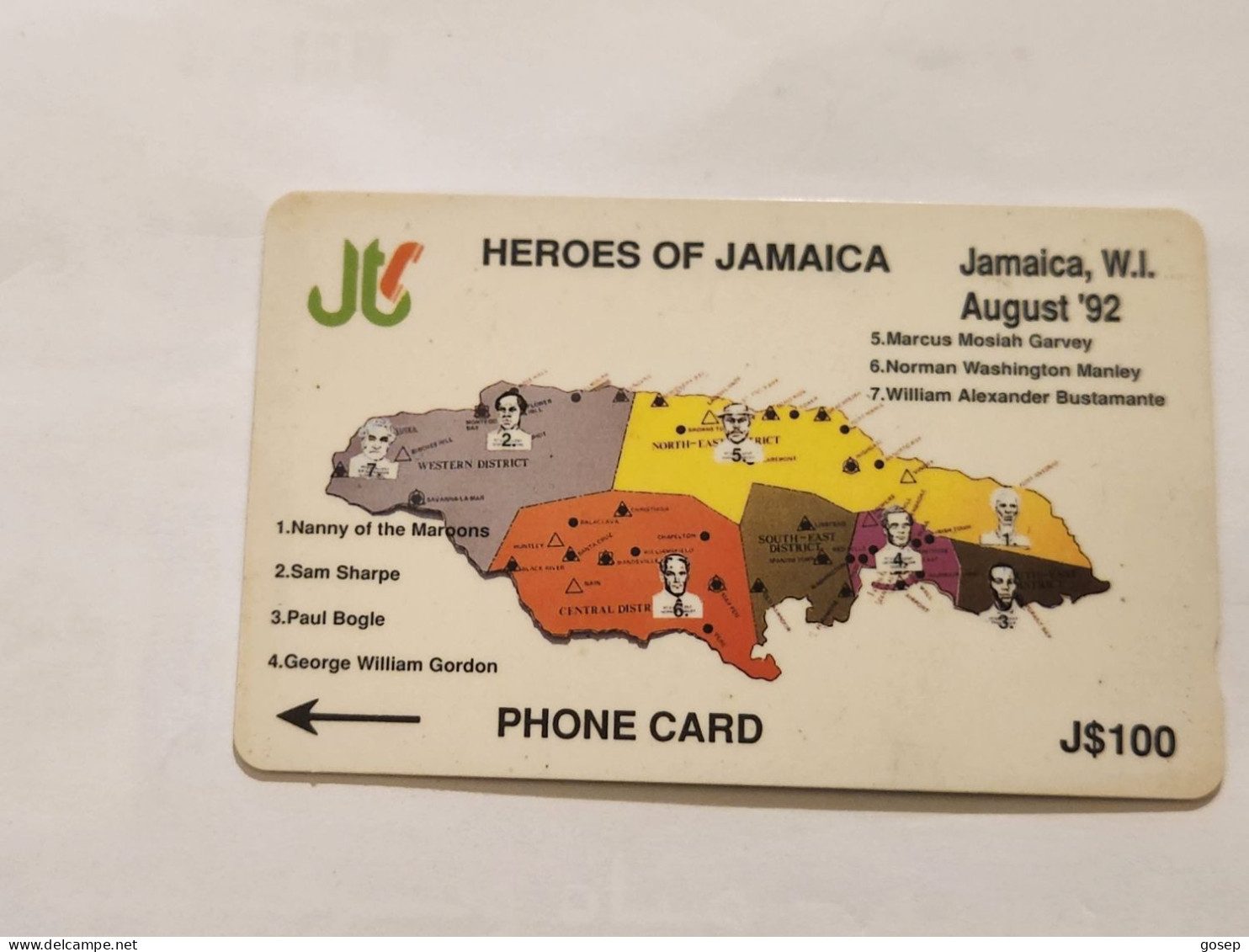JAMAICA-(9JAMB-JAM-9b)-Hereos Of Jamaica-(3)-(9JAMB001028)-(J$100)-used Card+1card Prepiad - Jamaïque