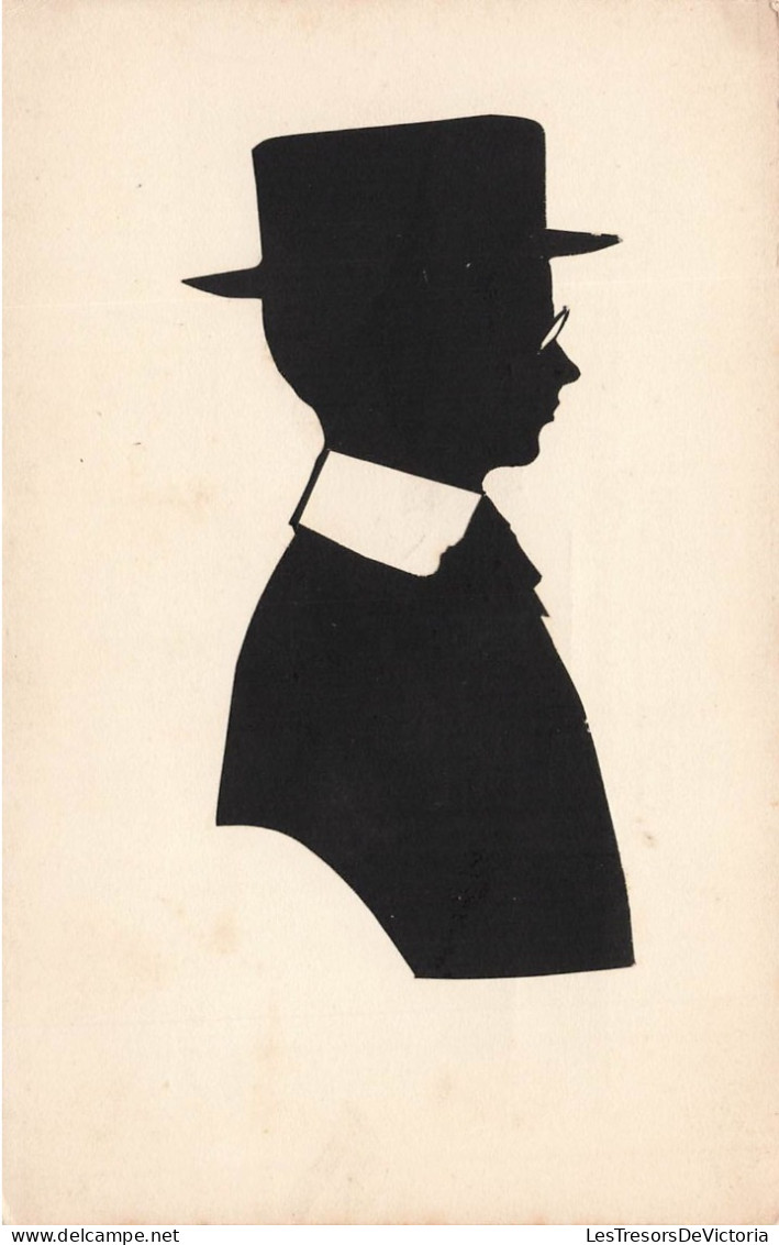 SILHOUETTES - Homme à Lunette - Chapeau - Costume - Carte Postale Ancienne - Scherenschnitt - Silhouette
