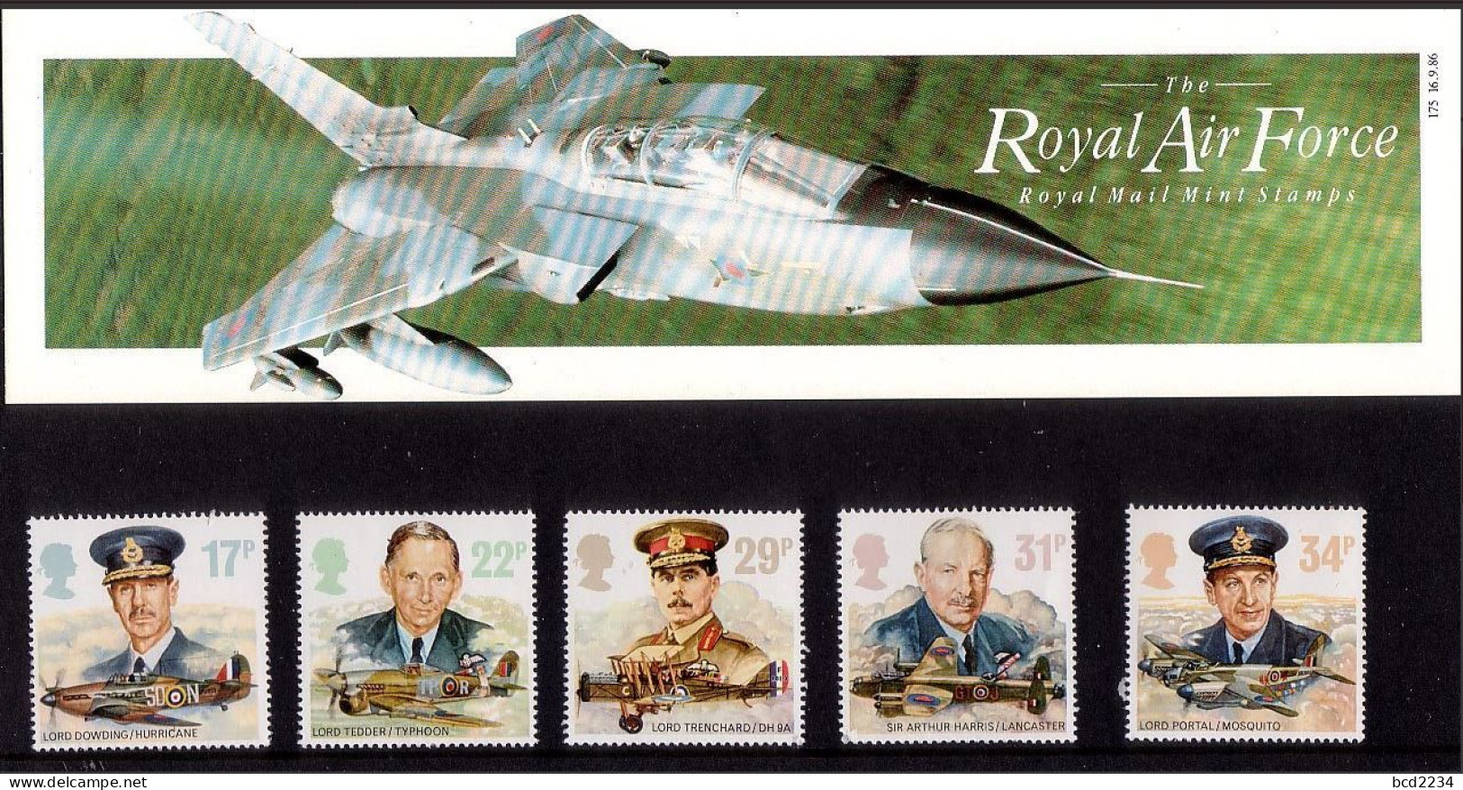 GB GREAT BRITAIN 1986 ROYAL AIR FORCE RAF PRESENTATION PACK PLANES FLIGHT HURRICANE TYPHOON DH 9A LANCASTER MOSQUITO - Presentation Packs