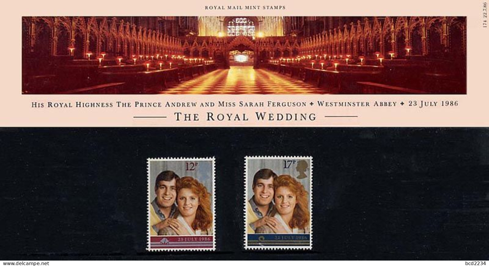 GB GREAT BRITAIN 1986 ROYAL WEDDING PRINCE ANDREW SARAH FERGUSON FERGIE SET OF 2 PRESENTATION PACK ROYALS ROYALTIES - Presentation Packs