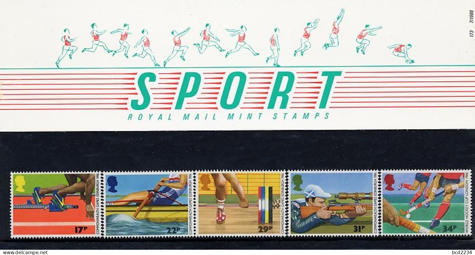 GB GREAT BRITAIN 1986 SPORTS SET OF 5 PRESENTATION PACK ATHLETICS ROWING SHOOTING HOCKEY WEIGHTLIFTING - Hockey (su Erba)