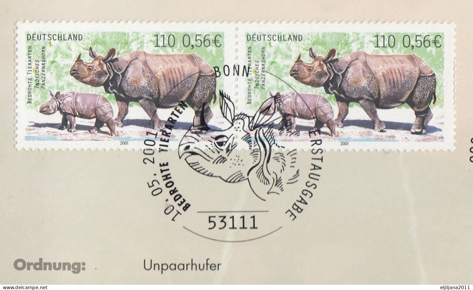 Germany 2001 ⁕ Mi.2182-2183 Bedrohte Tierarten ⁕ FDC - Erstausgabe - Klappkarte - 2001-2010