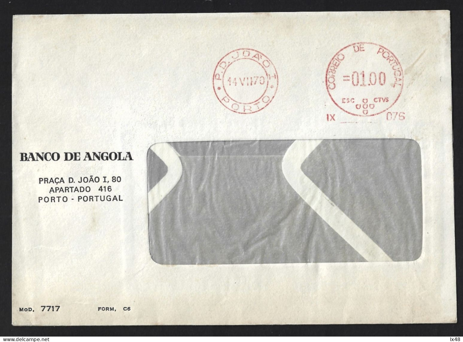 Flâmula Do Banco De Angola. Carta Circulada Praça S. João, Porto, 1970. Pennant Of The Bank Of Angola. Letter Circulated - Brieven En Documenten