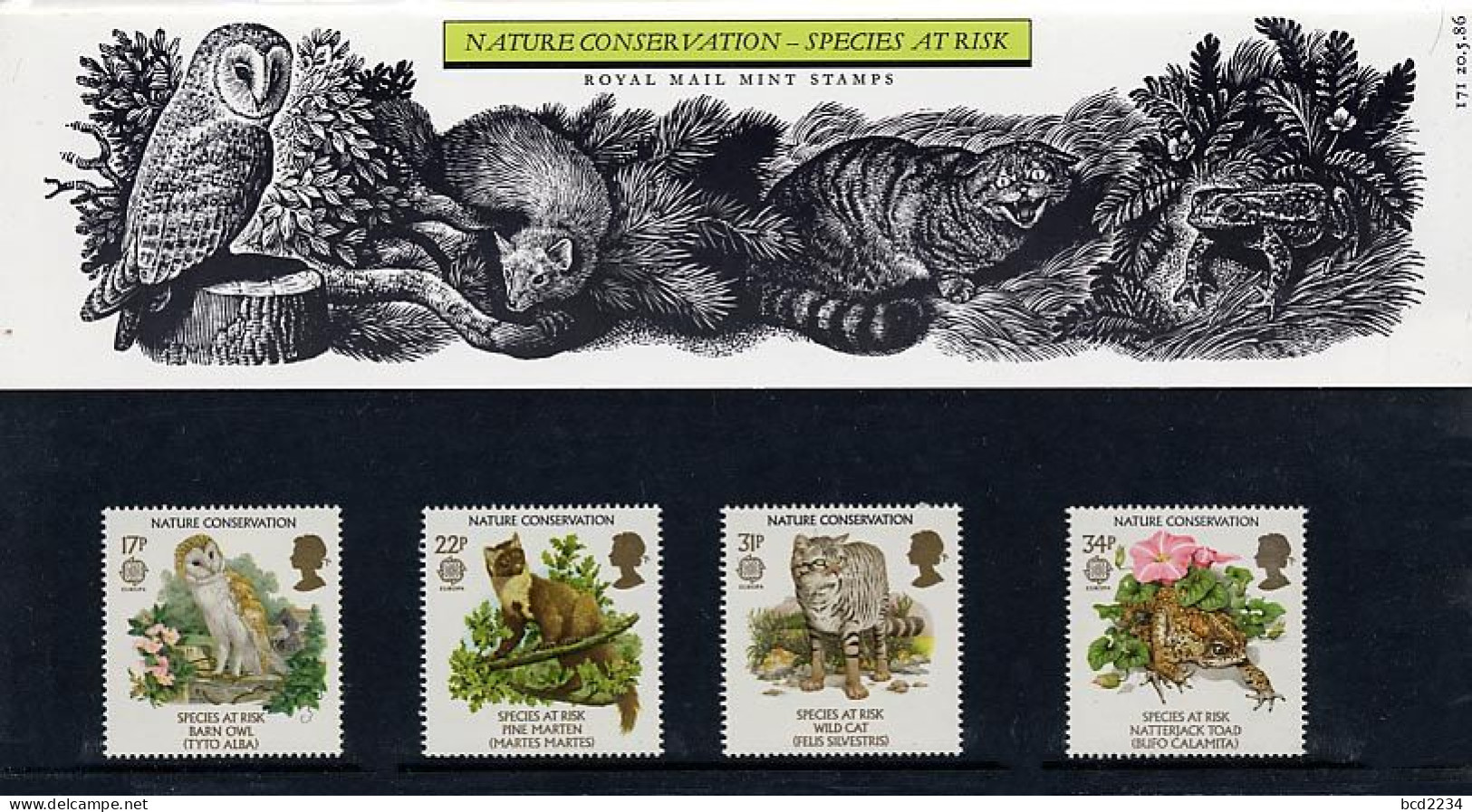 GB GREAT BRITAIN 1986 EUROPA NATURE CONSERVATION SET OF 4 PRESENTATION PACK OWL PINE MARTIN ANIMALS WILD CAT TOAD - Presentation Packs