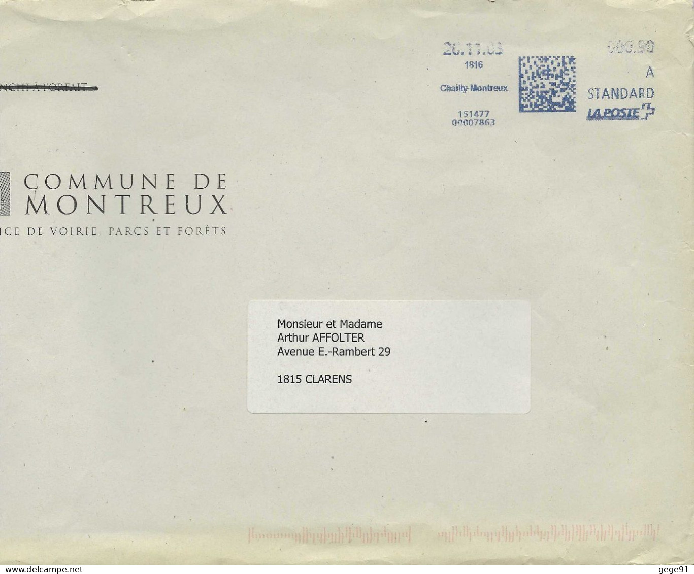 Ema Frama _ Lettre De Chailly-Montreux - Postage Meters