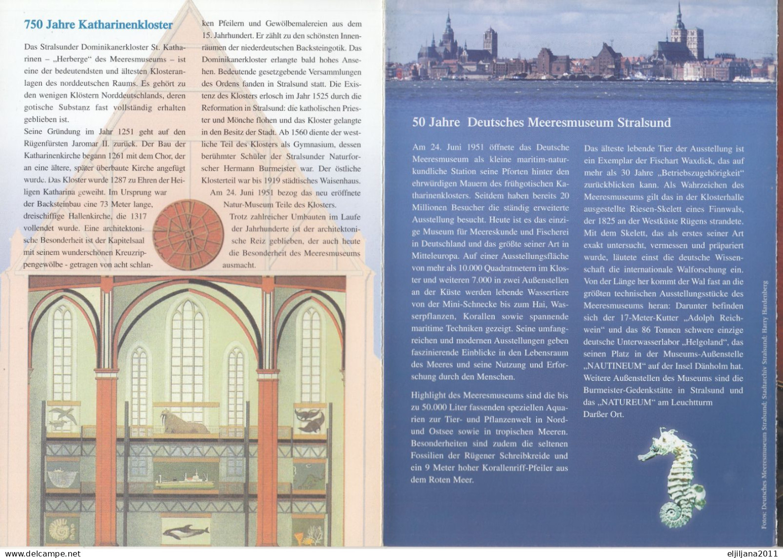 Germany 2001 ⁕ 750 Jahre Katharinenkloster / 50 Jahre Deutsches Meeresmuseum Mi.2195 ⁕ FDC Folder - Erstausgabe - 2001-2010