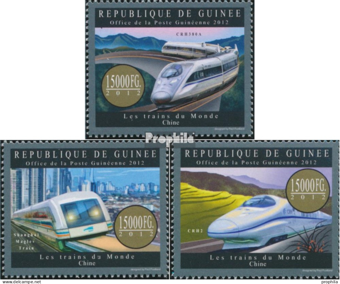 Guinea 9579-9581 (kompl. Ausgabe) Postfrisch 2012 Züge Aus China (CRH380A) - Guinée (1958-...)