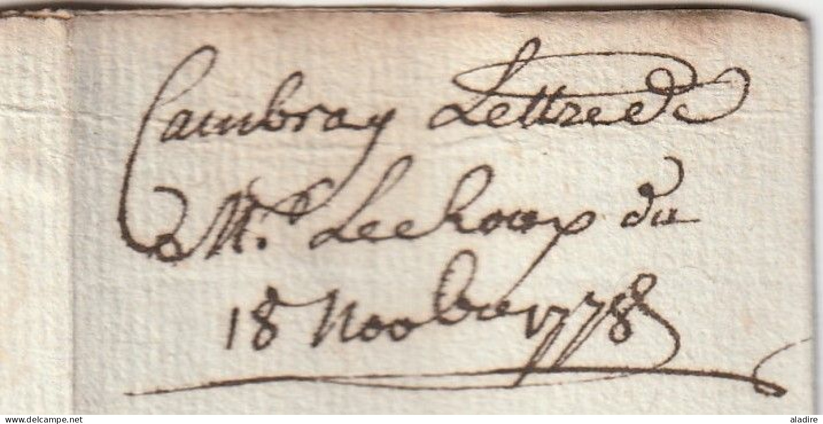 1778 - Marque Postale CAMBRAY En Rouge (28x5 Mm) Sur Lettre Pliée Avec Corresp De CAMBRAI, Nord - Règne De Louis XVI - 1701-1800: Précurseurs XVIII