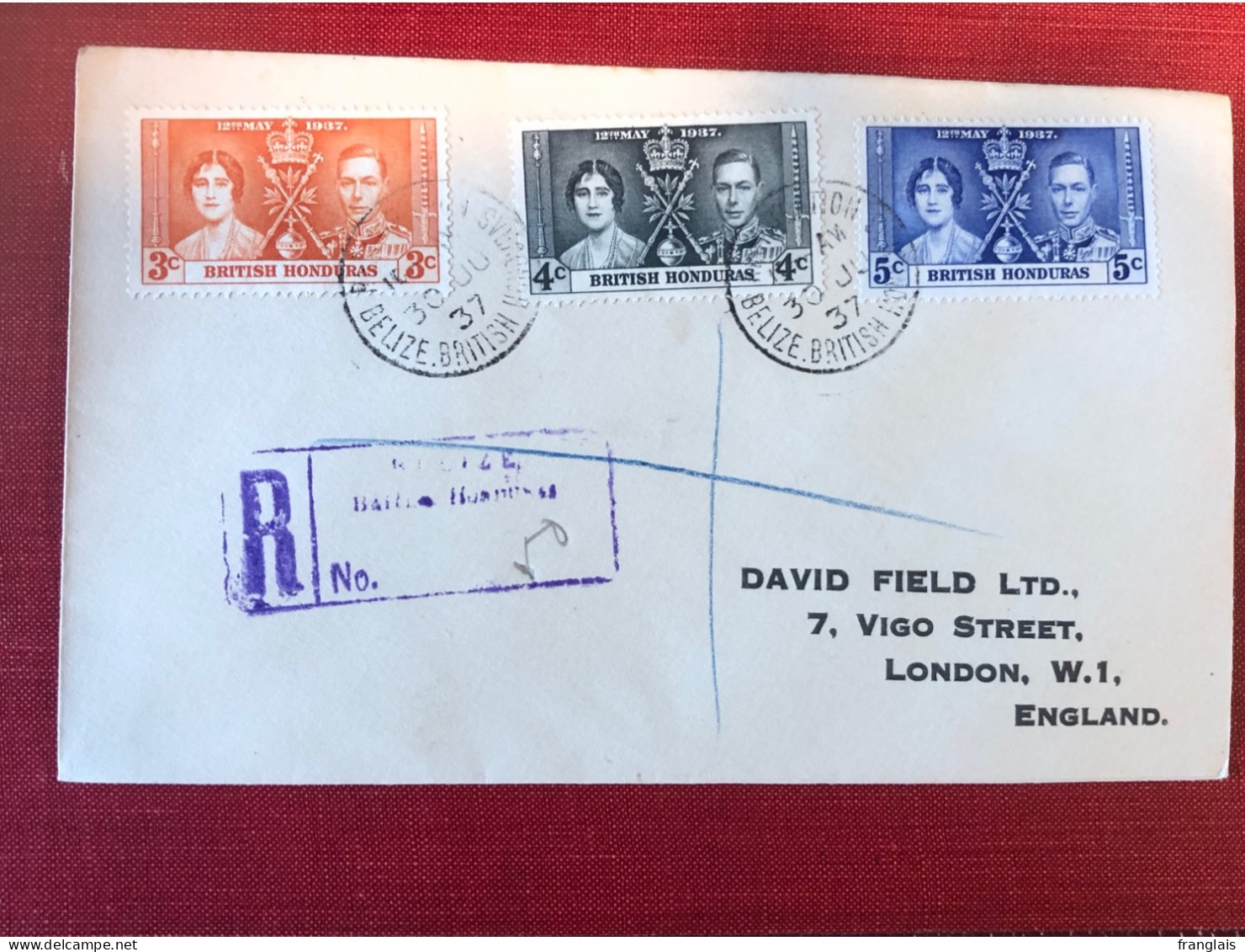 1937 George VI Coronation Cover. - British Honduras (...-1970)