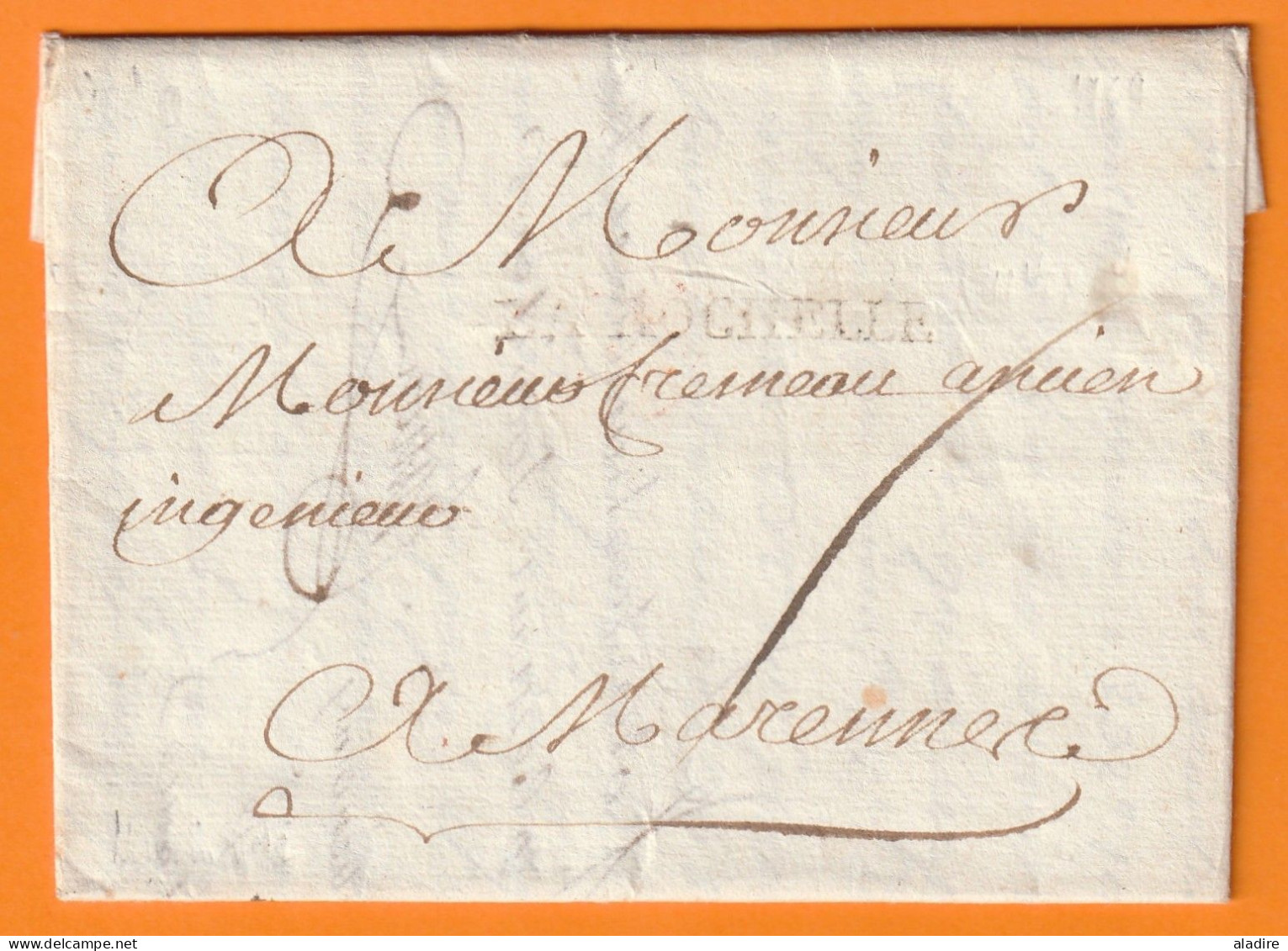 1769 - Marque Postale LA ROCHELLE (42x4 Mm) Sur Lettre Pliée Avec Corresp Vers MARENNES, Charente Maritime - 1701-1800: Vorläufer XVIII