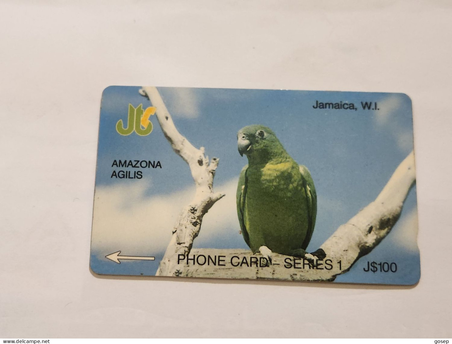 JAMAICA-(13JAMD-JAM-13D)-Amazona Agilis-(13)-(13JAMD058150)-(J$100)-used Card+1card Prepiad - Jamaïque