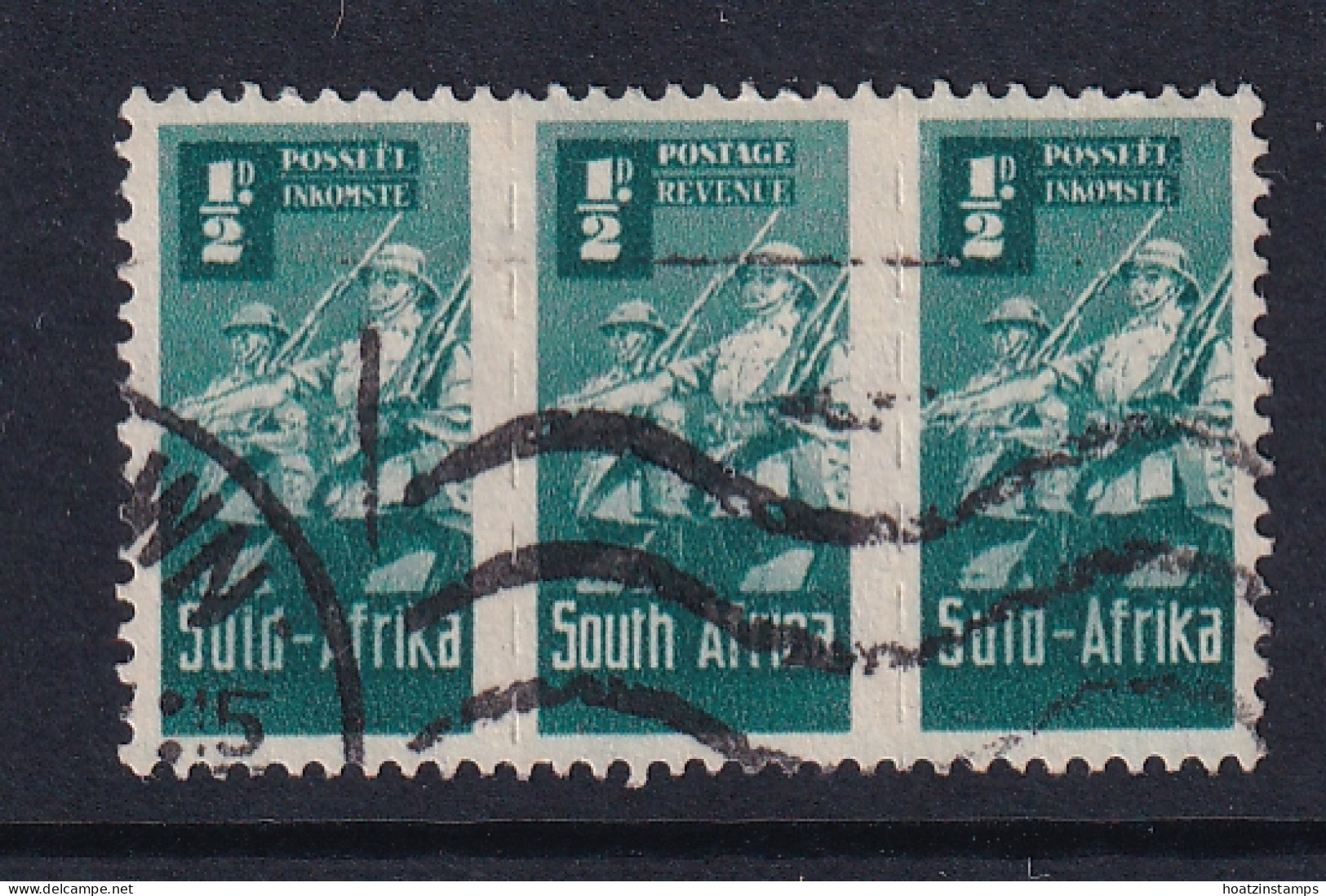 South Africa: 1942/44   War Effort (Small Size)   SG97  ½d  Blue-green  Used Triplet - Used Stamps
