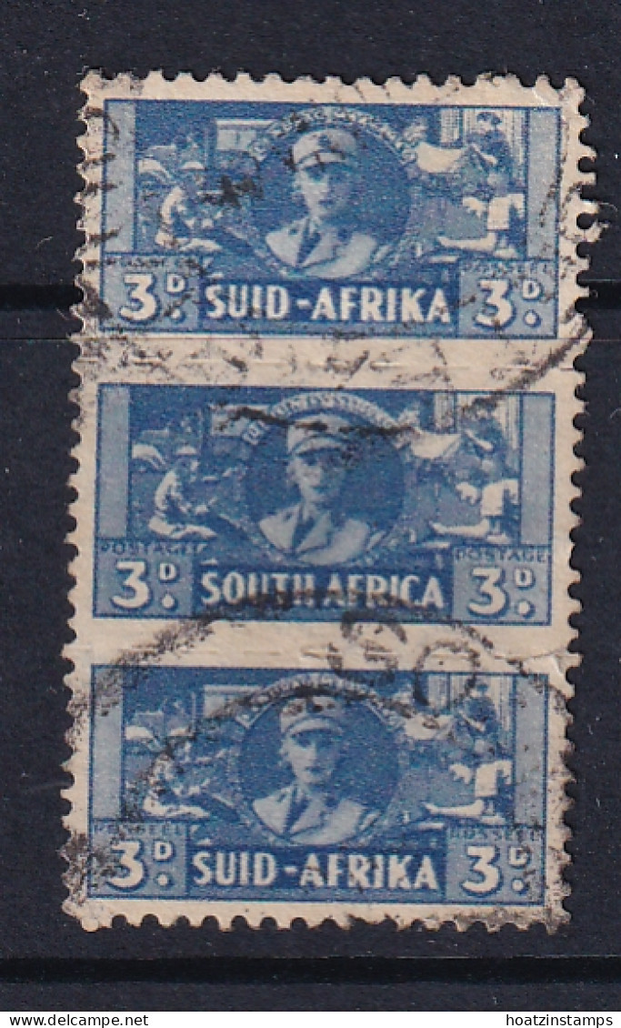 South Africa: 1942/44   War Effort (Small Size)   SG101   3d   Used Triplet - Oblitérés