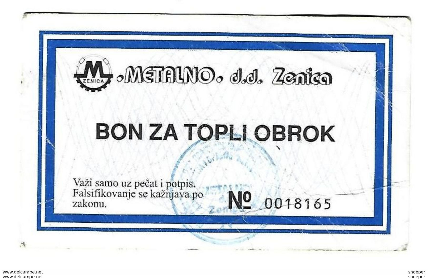 Bosnia- Herzegovina  Zenica Metalno Hot Meal Ref 79 - Bosnien-Herzegowina