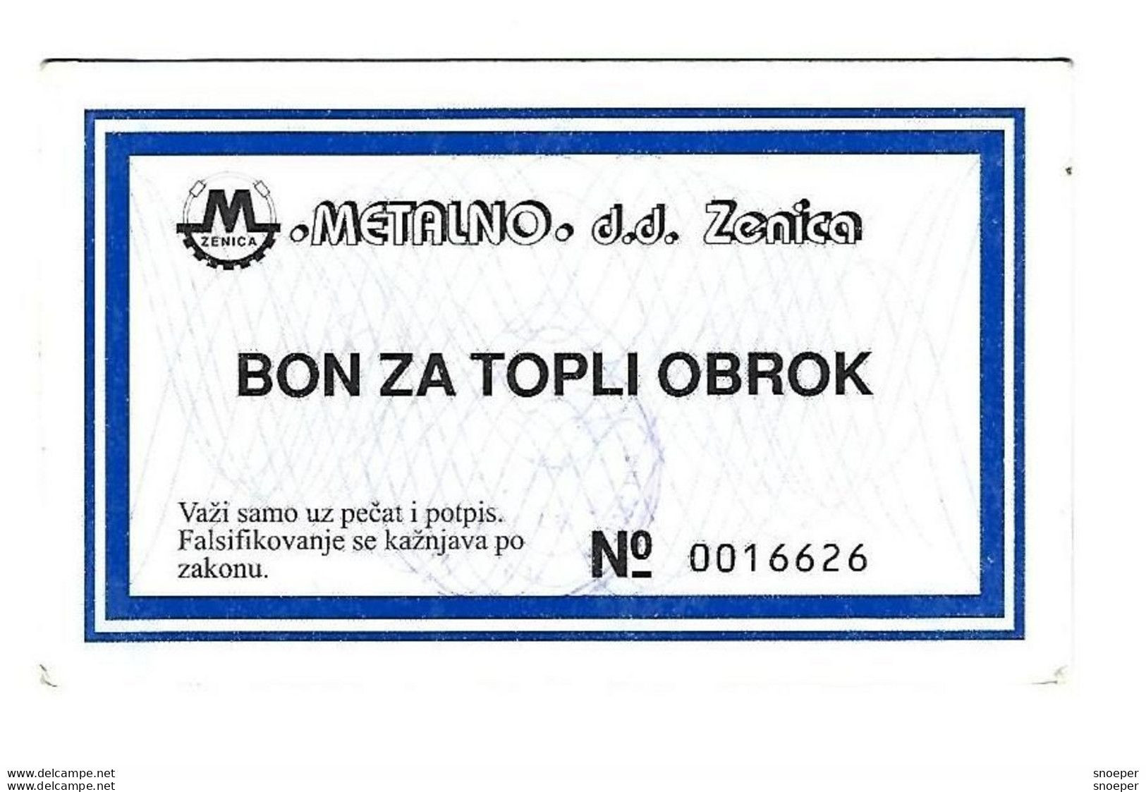 Bosnia- Herzegovina  Zenica Metalno Hot Meal Ref 79  Unc - Bosnien-Herzegowina