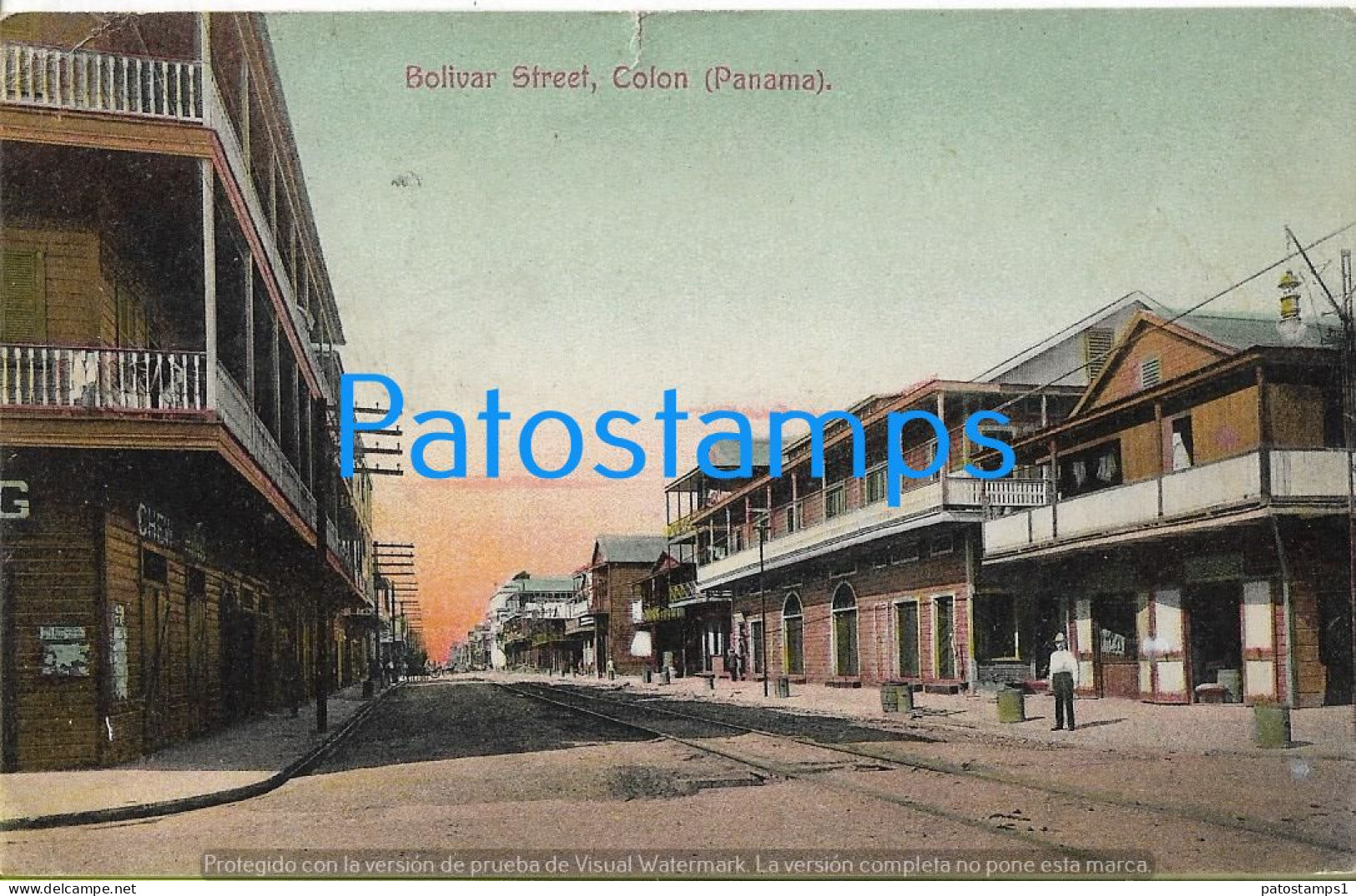 222920 PANAMA COLON BOLIVAR STREET & RAILROAD POSTAL POSTCARD - Panama