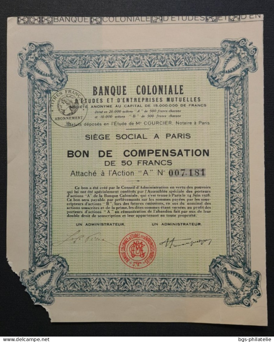 BANQUE COLONIALE. - Banque & Assurance