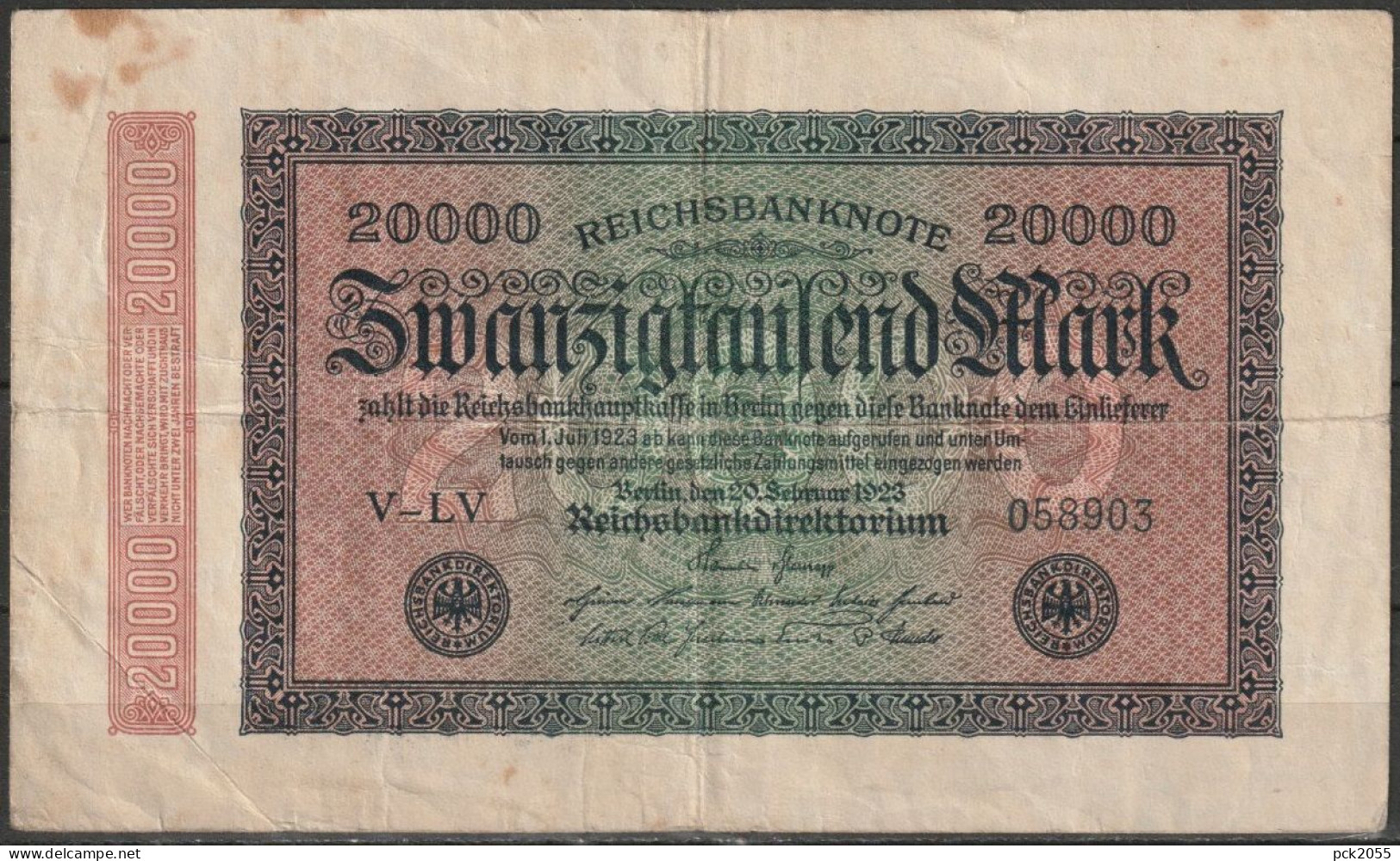 DR.20000 Mark Reichsbanknote 20.2.1923 Ros.Nr.84b, P85 ( D 6737 ) - 20.000 Mark