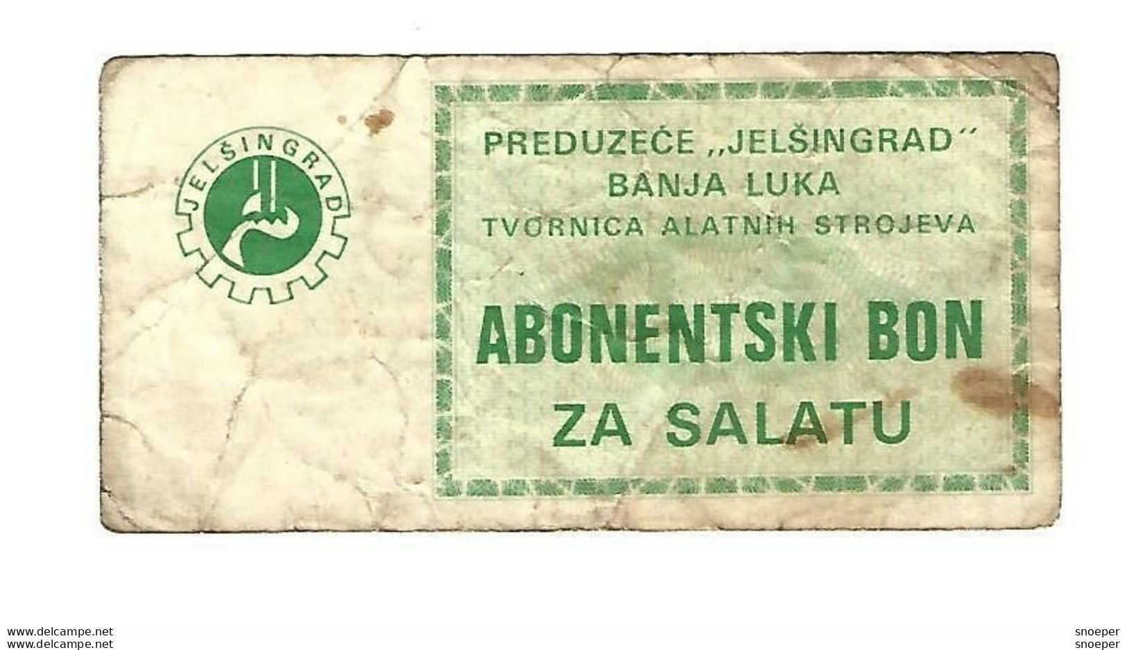 *bosnia- Herzegovina  Firm "jelsingrad" Banja Luka Sla(salatu) Bon  Ref 93 - Bosnie-Herzegovine