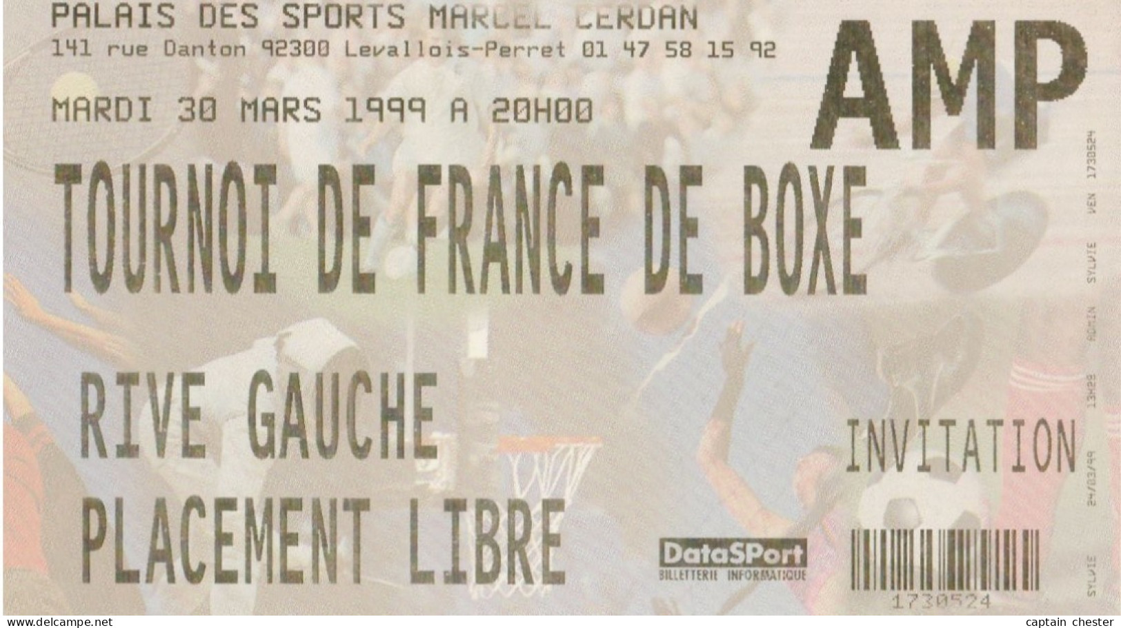 Ticket D'Entrée - TOURNOI DE FRANCE DE BOXE 1999 Palais Des Sports MARCEL CERDAN Levallois - Sonstige & Ohne Zuordnung