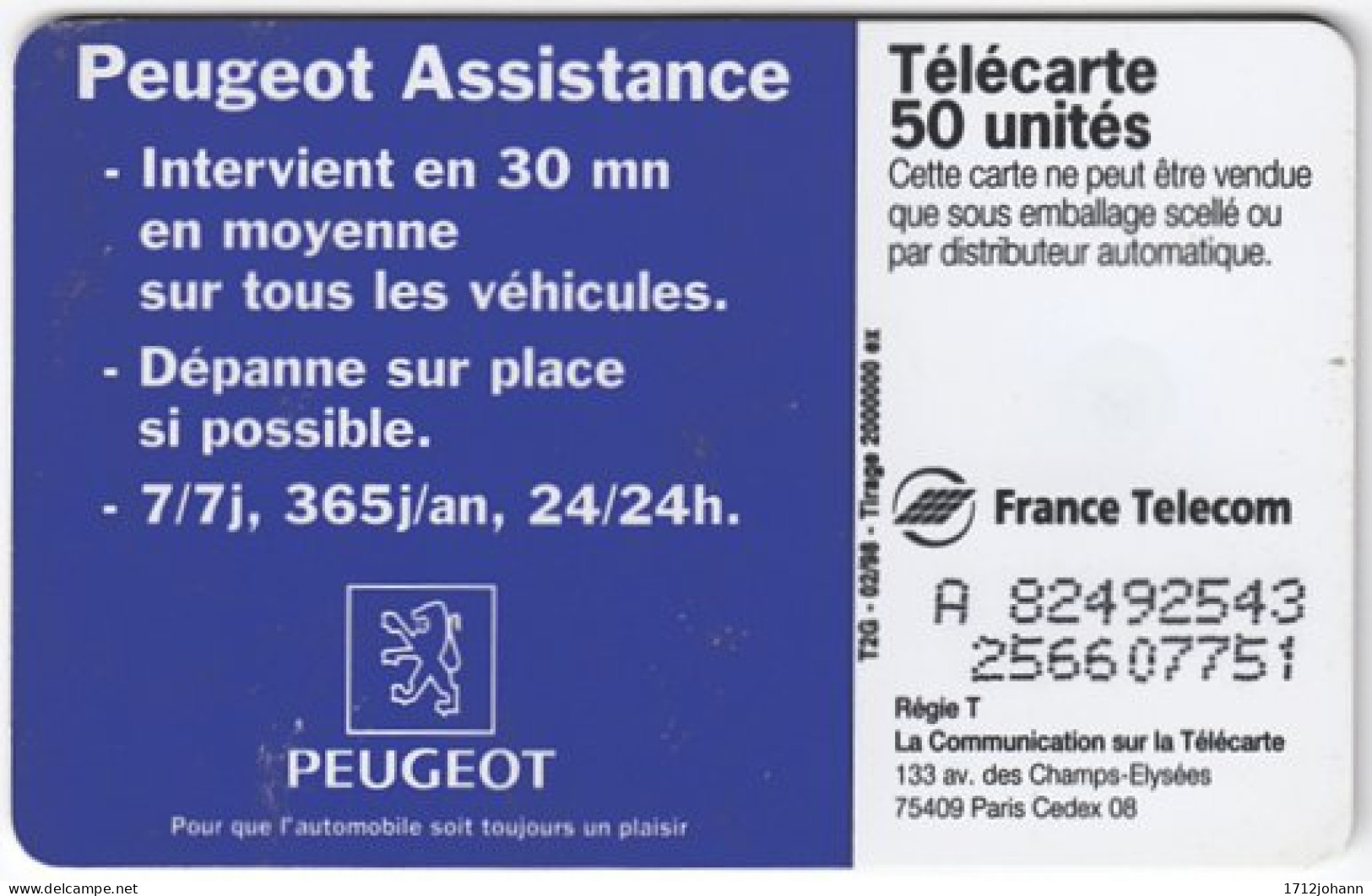 FRANCE C-897 Chip Telecom - Advertising, Traffic, Car, Peugeot - Used - 1998