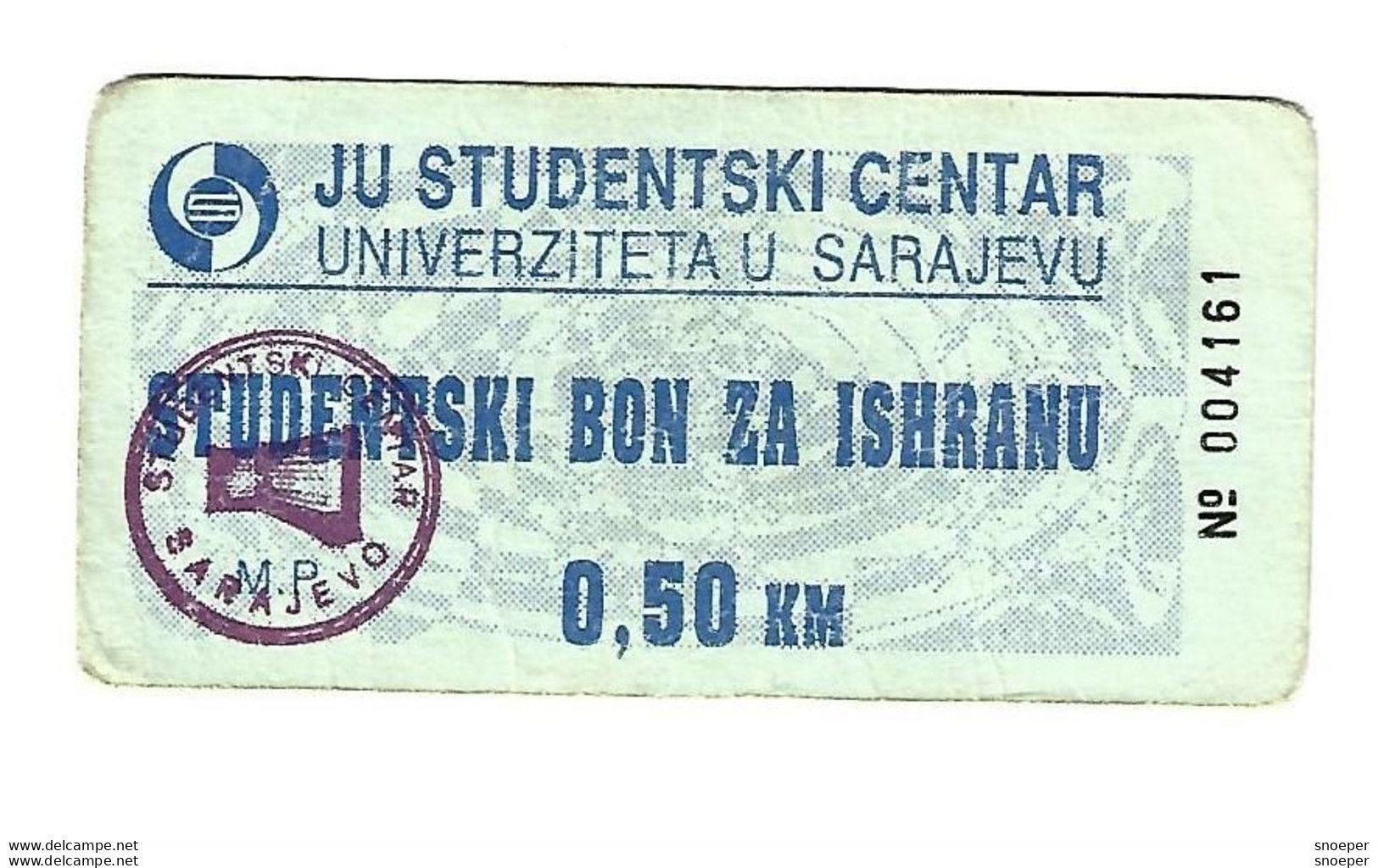 *bosnia- Herzegovina  Sarajevo Student Home  Food Voucher   0,5 Km  Ref 100 - Bosnien-Herzegowina