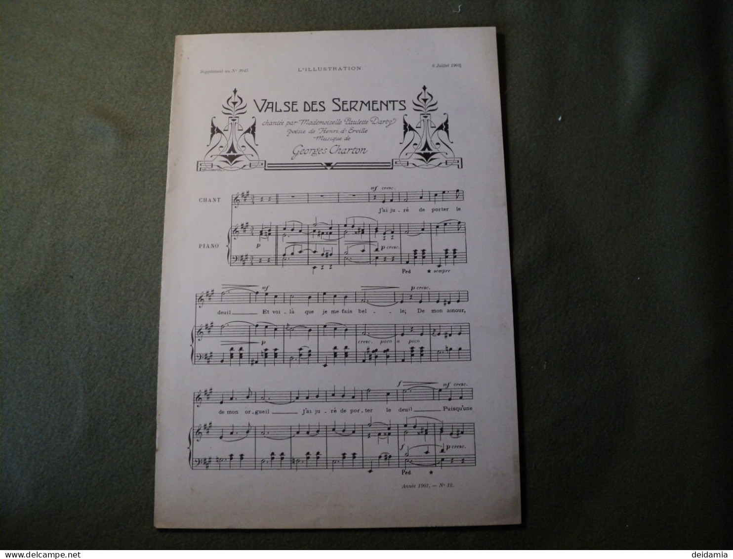 PARTITION VALSE DES SERMENTS. 1901. GEORGES CHARTON SUPPLEMENT MUSICAL A L ILLUSTRATION N° 3045 DU 6 JUILLET 1901. - Autres & Non Classés