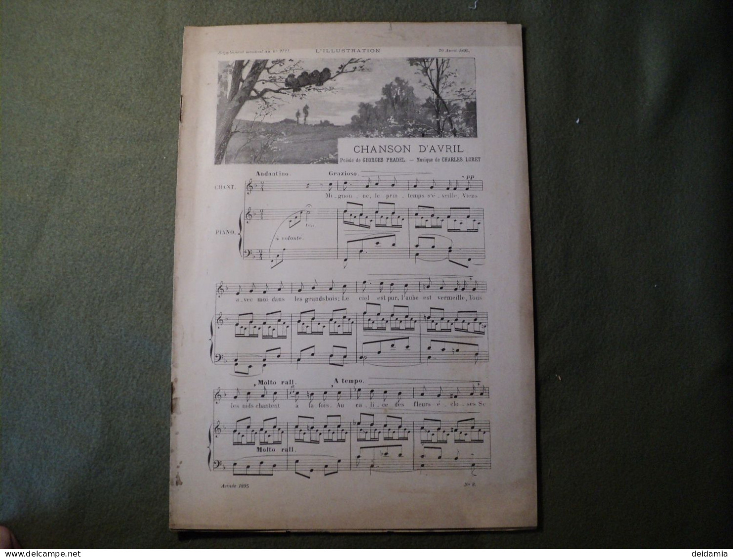 PARTITION CHANSON D AVRIL. 1895. GEORGES PRADEL / CHARLES LORET SUPPLEMENT MUSICAL DE L ILLUSTRATION N° 2721 DU 20 AVRIL - Other & Unclassified
