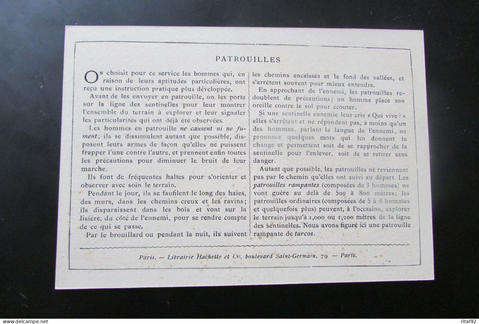 Chromo "Librairie HACHETTE Et Cie - PARIS" - Série "Soldats Français En Campagne" - Other & Unclassified
