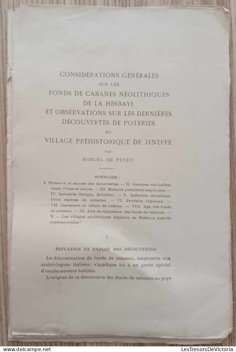 Livre - Considérations Générales Sur Les Fonds De Cabanes Néolithiques De La Hesbaye - Geschiedenis