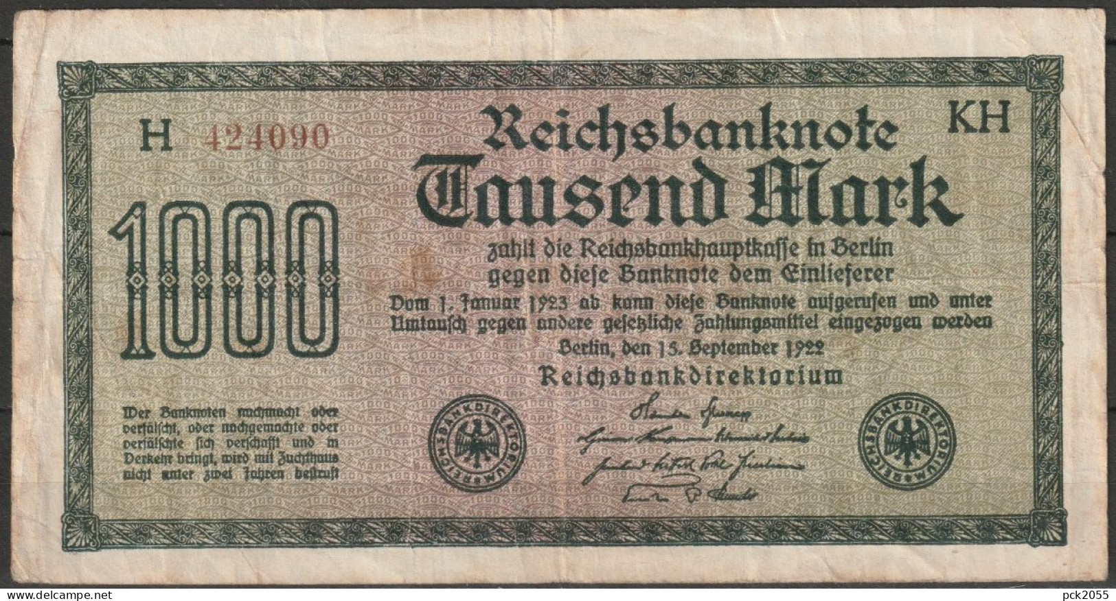 DR.1000 Mark Reichsbanknote 15.9.1922 Ros.Nr.75i, P76 ( D 6281 ) - 1000 Mark