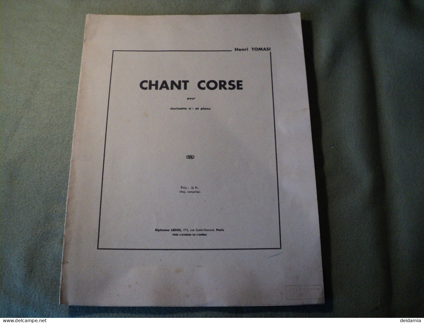 PARTITION CHANT CORSE DE HENRI TOMASI. 1932. POUR CLARINETTE ET PIANO ALPHONSE LEDUC. - Autres & Non Classés